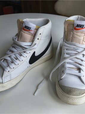 Nike Men’s White High-Top Sneakers with Black Swoosh (women’s 7.5)